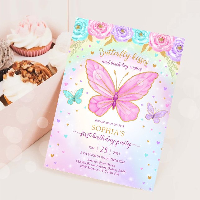 Invitation d'anniversaire fille florale papillon (Créateur téléchargé)