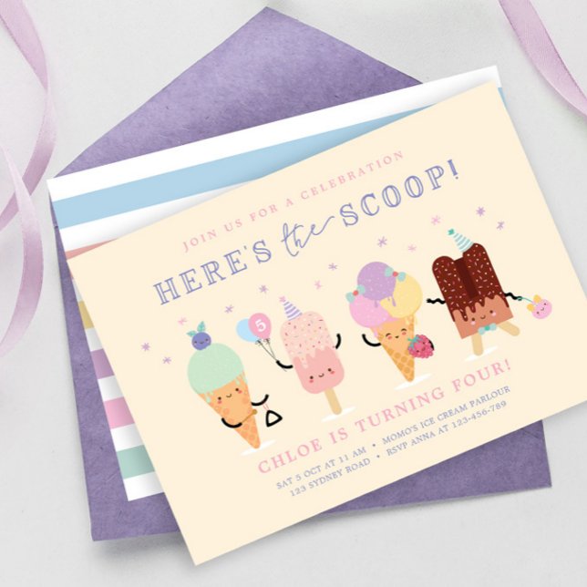 Invitation d'anniversaire fille glace, Cônes de gl (Créateur téléchargé)