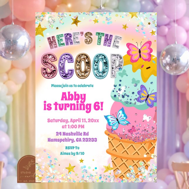 Invitation d'anniversaire fille glace Pastel Sequi (Créateur téléchargé)