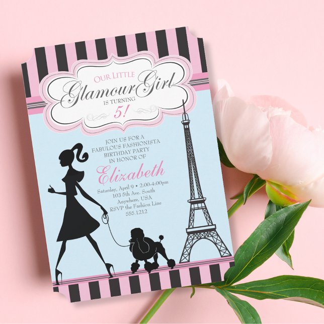 Invitation d'anniversaire Fille Glamour Vintage Pa (Créateur téléchargé)