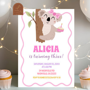 Invitation d'anniversaire fille koala avec un joli