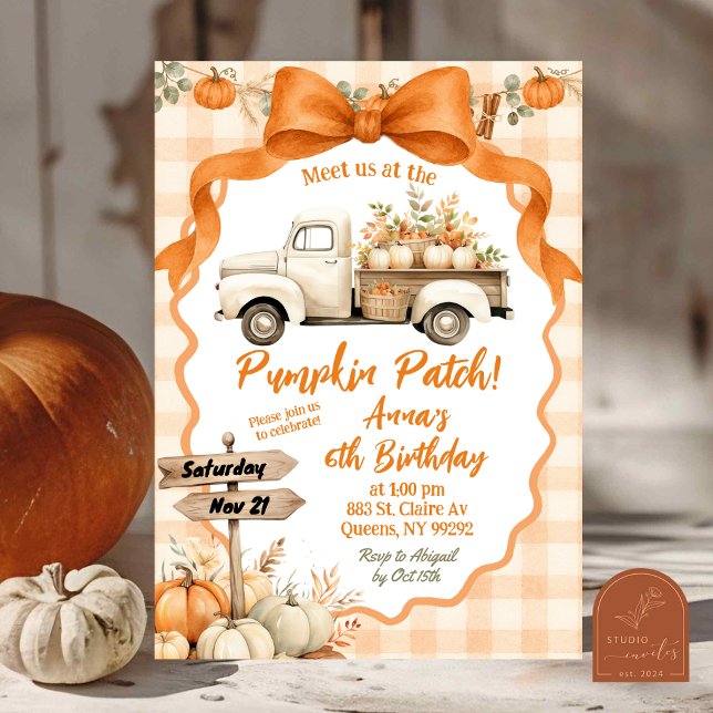 Invitation d'anniversaire fille patch de citrouill (Créateur téléchargé)