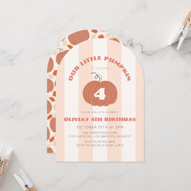 Invitation d'anniversaire Fille Petite Citrouille  (Devant/Arrière en situation)