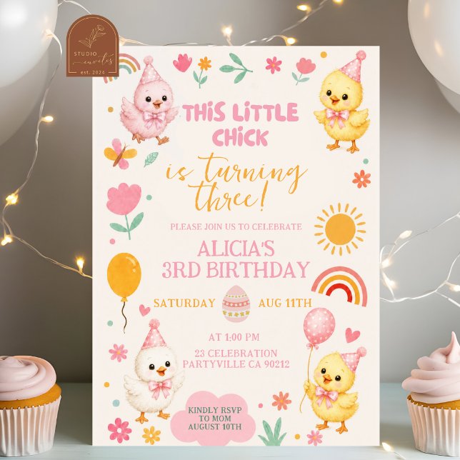 Invitation d'anniversaire fille Poulette Rose (Créateur téléchargé)