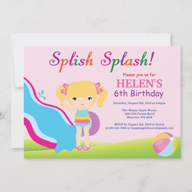 Invitation d'anniversaire fille pour fête à la pis (Devant)
