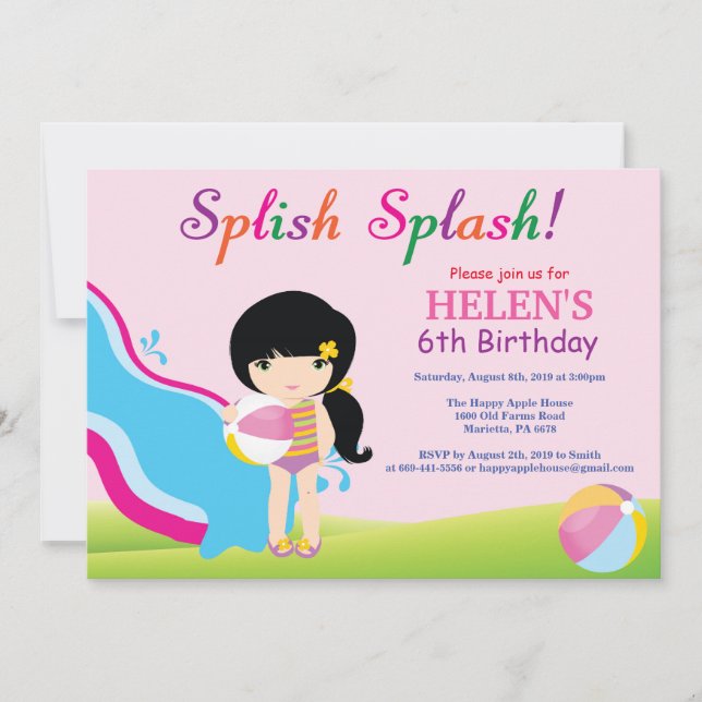 Invitation d'anniversaire fille pour fête à la pis (Devant)