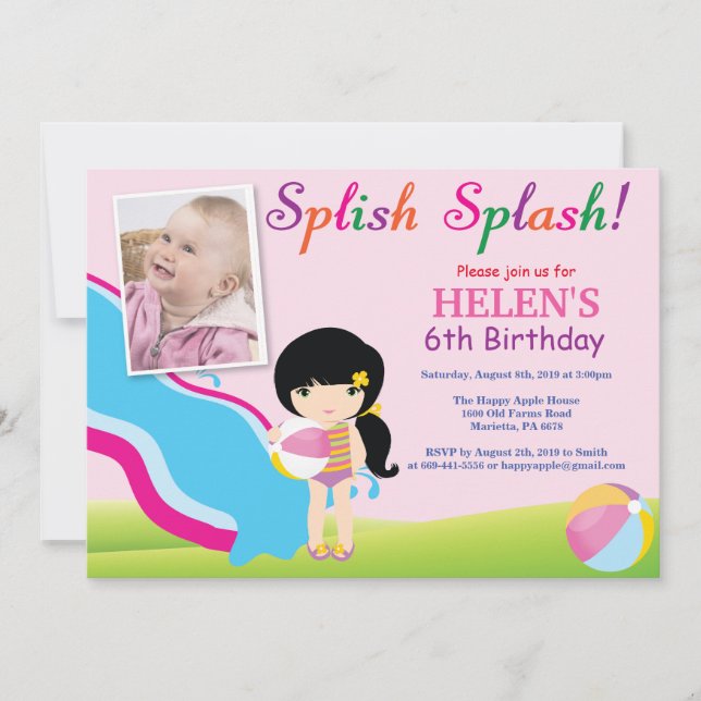 Invitation d'anniversaire Fille pour une fête à la (Devant)