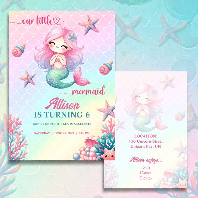Invitation d'anniversaire fille queue de sirène sa (Créateur téléchargé)