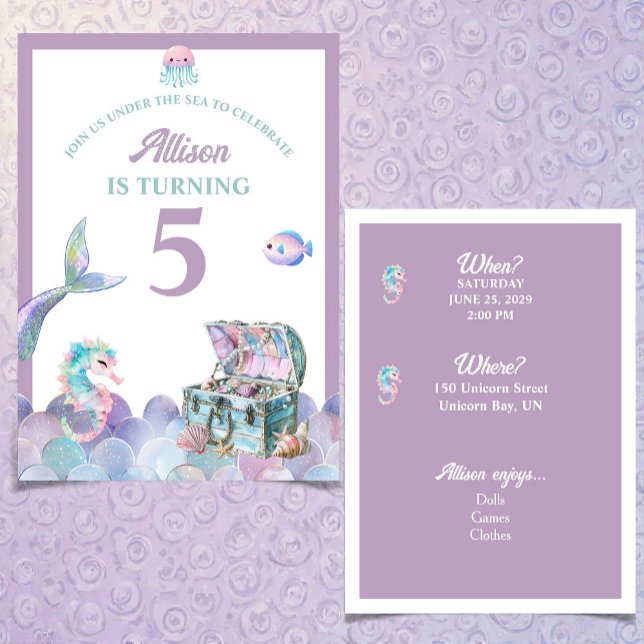 Invitation d'anniversaire fille queue de sirène vi (Créateur téléchargé)