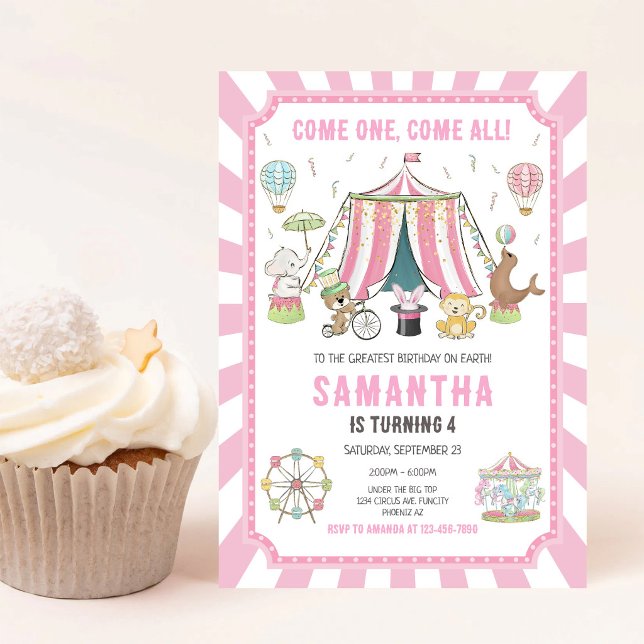Invitation d'anniversaire fille rose Carnaval du c (Créateur téléchargé)