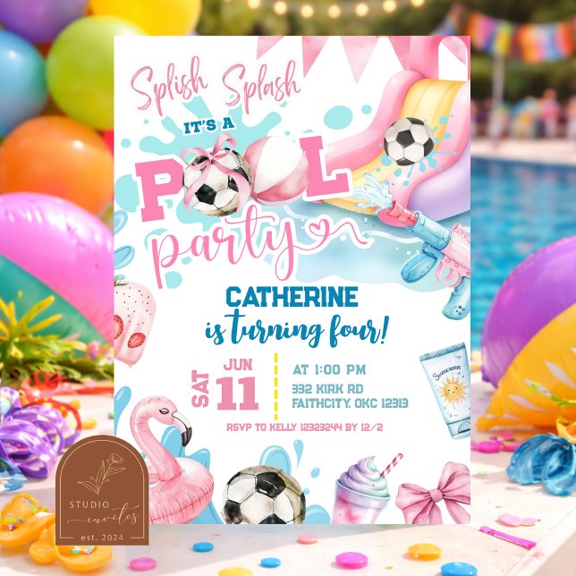 Invitation d'anniversaire Fille Rose Football Pisc (Créateur téléchargé)