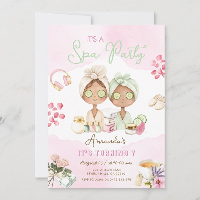 Invitation d'anniversaire fille rose pour une fête (Devant)