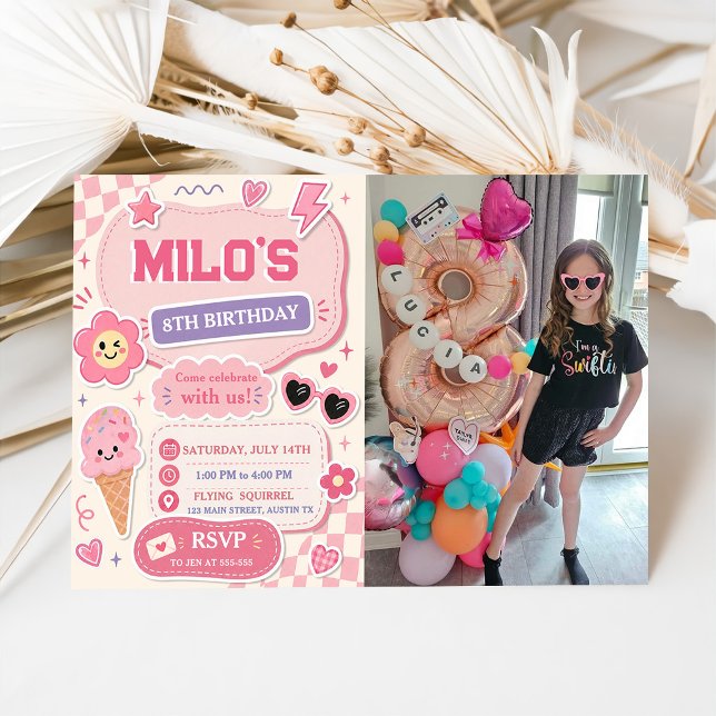 Invitation d'anniversaire Fille Rose Rétro  (Créateur téléchargé)