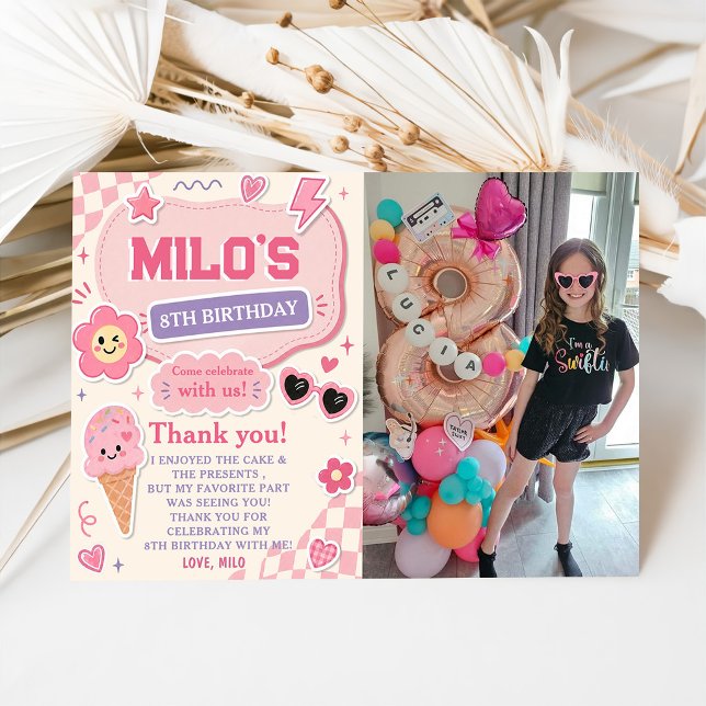 Invitation d'anniversaire fille rose rétro (Créateur téléchargé)