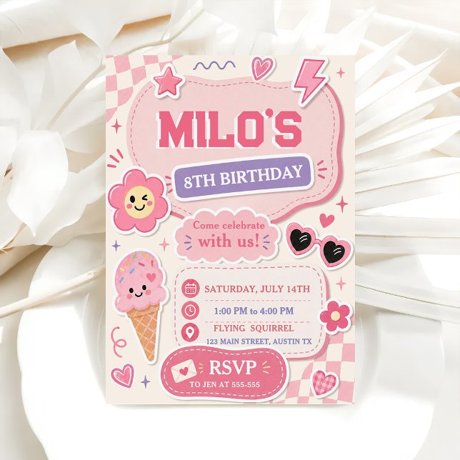 Invitation d'anniversaire Fille Rose Rétro  (Créateur téléchargé)