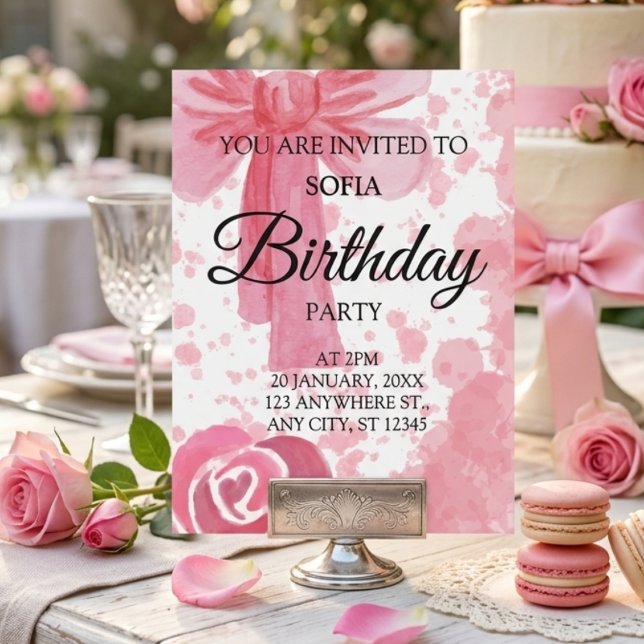 Invitation d'anniversaire Fille Ruban Rose (Créateur téléchargé)