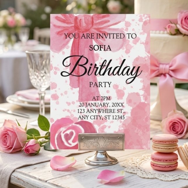 Invitation d'anniversaire Fille Ruban Rose (Créateur téléchargé)