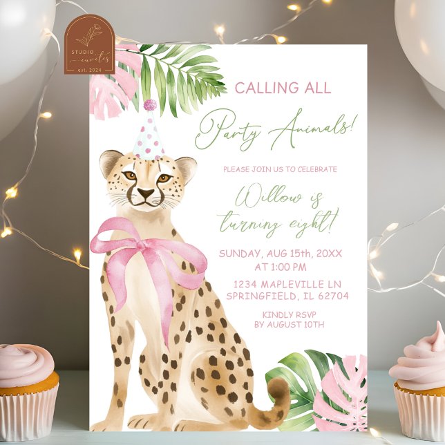 Invitation d'anniversaire fille savane Guépard Ros (Créateur téléchargé)
