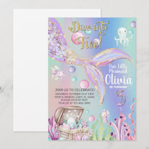 Invitation d'anniversaire fille sirène aquarelle e