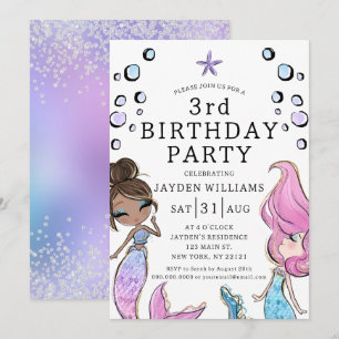 Invitation d'anniversaire fille sirène rose violet