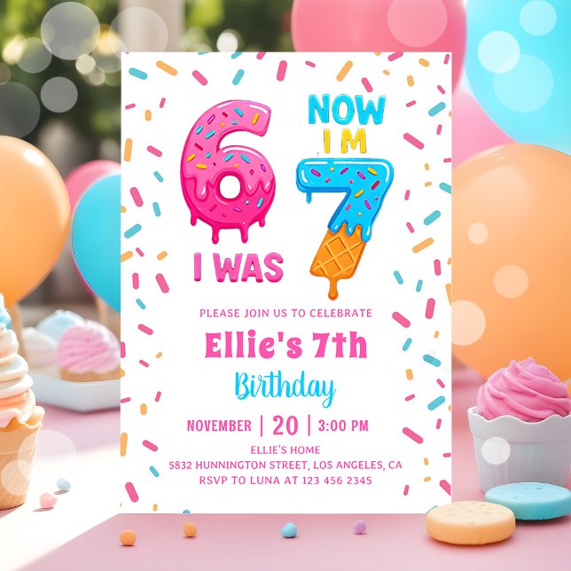 Invitation d'anniversaire fille six sept Donut Gla (Créateur téléchargé)