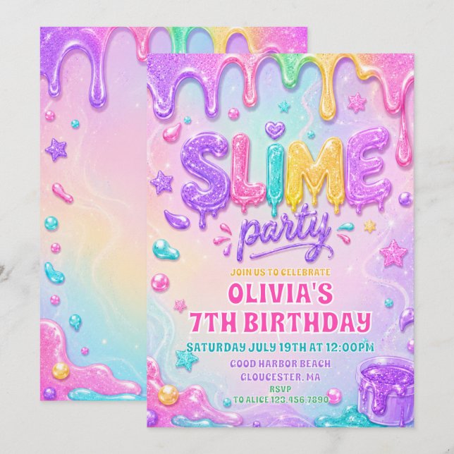 Invitation d'anniversaire fille Slime Temps de Pai (Devant / Derrière)