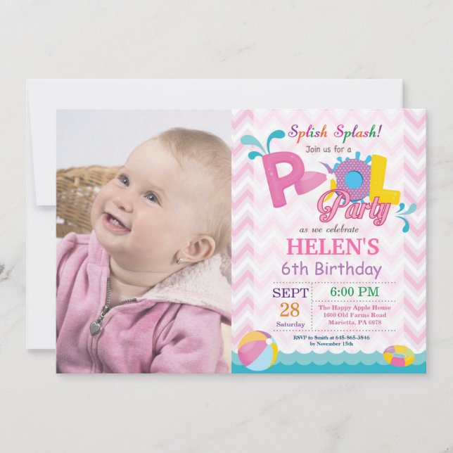 Invitation d'anniversaire Fille Splash Fête de Pis (Devant)