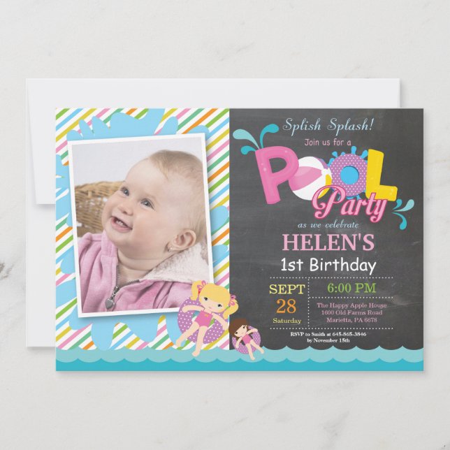 Invitation d'anniversaire Fille Splash Fête de Pis (Devant)
