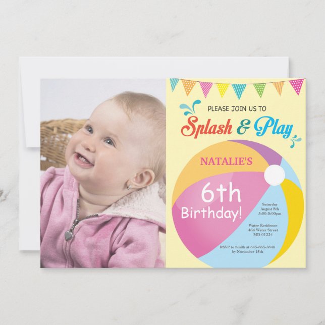 Invitation d'anniversaire Fille Splash Splash à un (Devant)