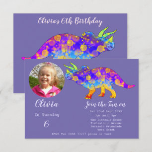 Invitation d'anniversaire fille Triceratops Dinosa