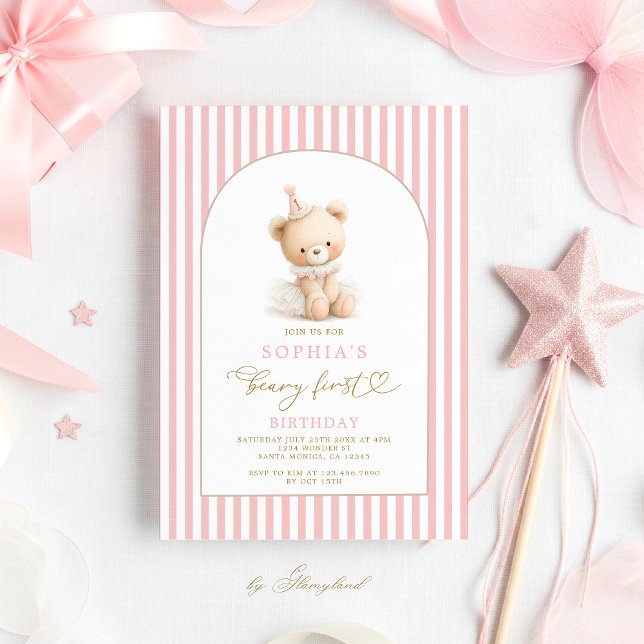 Invitation d'anniversaire fille vintage ours (Créateur téléchargé)