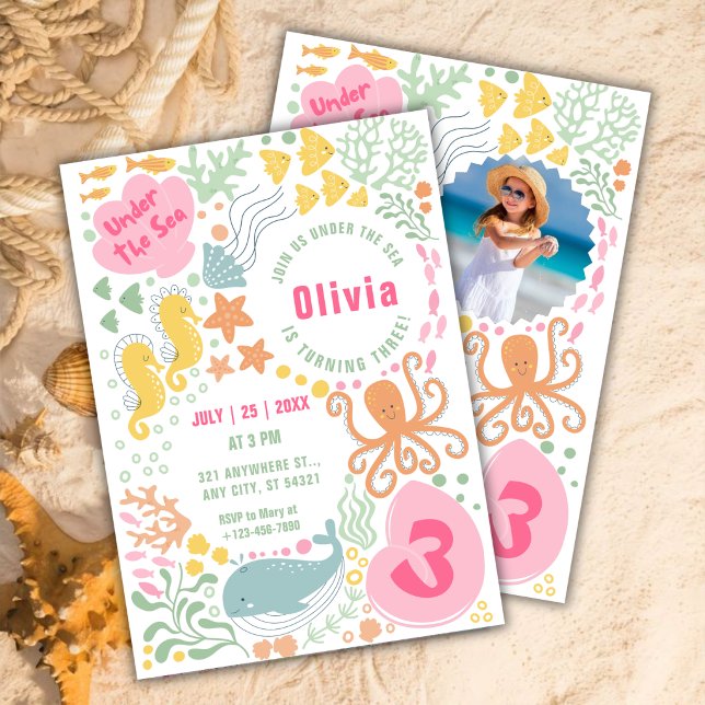 Invitation d'anniversaire filles Animaux de l'océa (Créateur téléchargé)