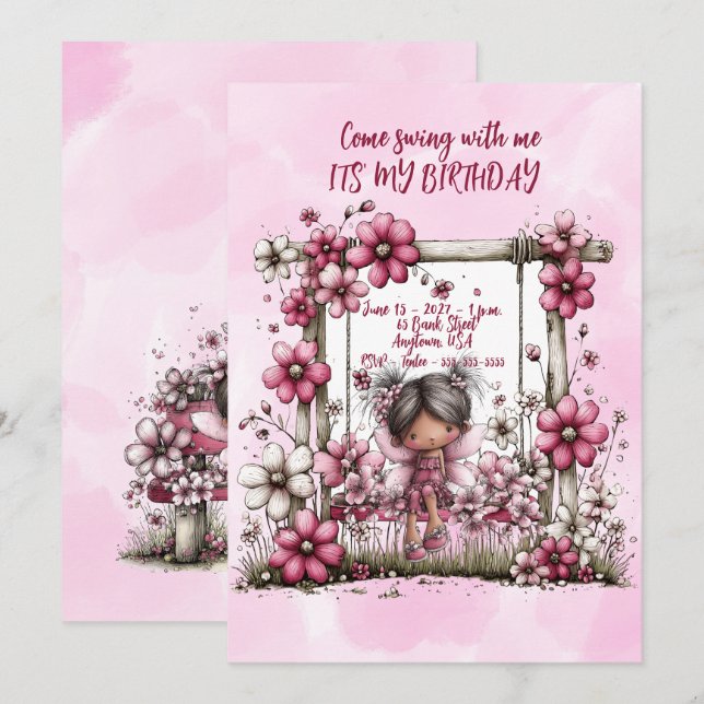 Invitation d'anniversaire Filles Venez vous balanc (Devant / Derrière)