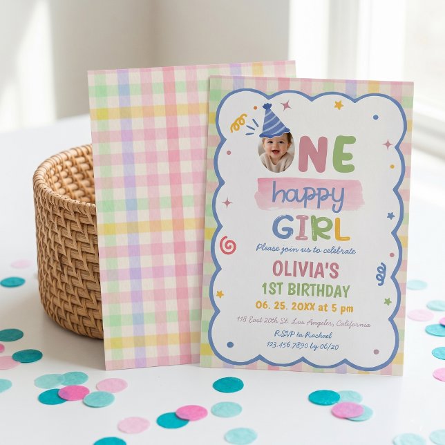 Invitation d'anniversaire fillette gingham pastel (Créateur téléchargé)