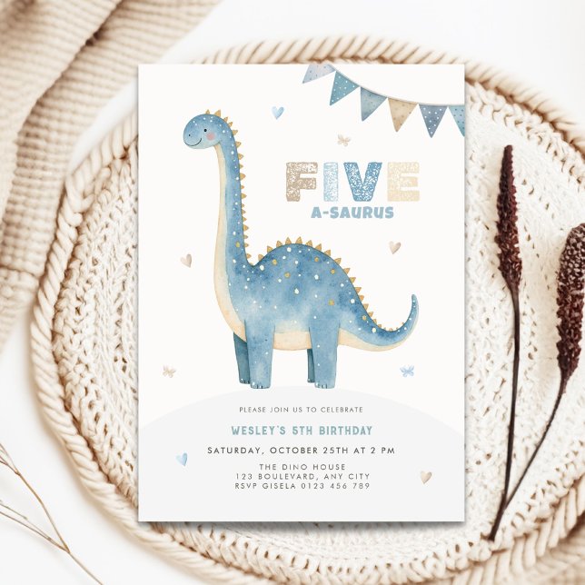Invitation d'anniversaire Five A-Saurus pour garço (Five a-saurus birthday invitation for boys)