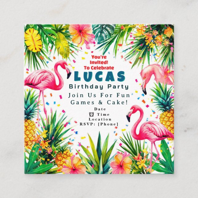 Invitation d'anniversaire Flamant Rose – Enfants P (Devant)