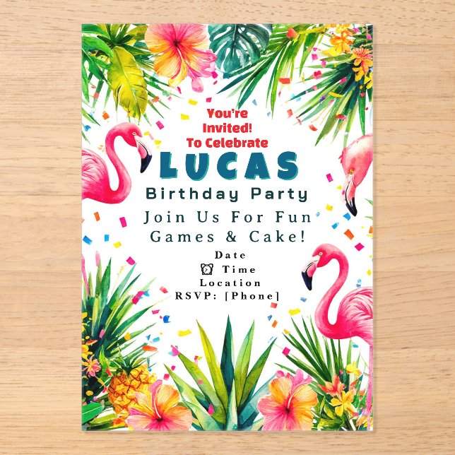 Invitation d'anniversaire Flamant Rose – Enfants P (Recto)