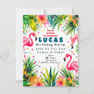 Invitation d'anniversaire Flamant Rose – Enfants P