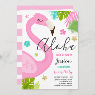 Invitation d'anniversaire Flamant rose Hawaiian Lu