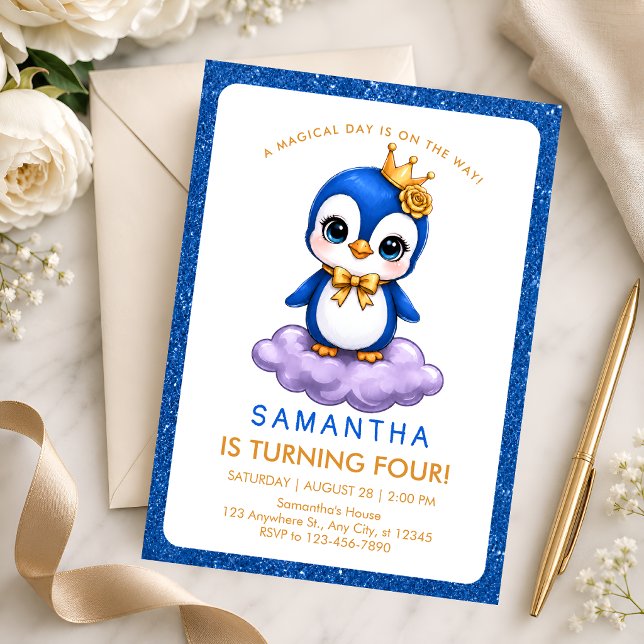 Invitation d'anniversaire Flamant Rose Or Bleu 4 a (Créateur téléchargé)