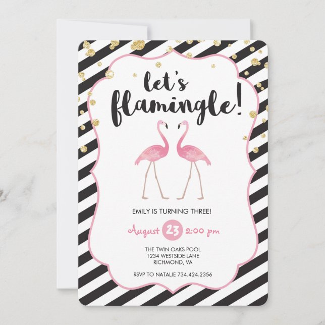 Invitation d'anniversaire Flamingle (Devant)