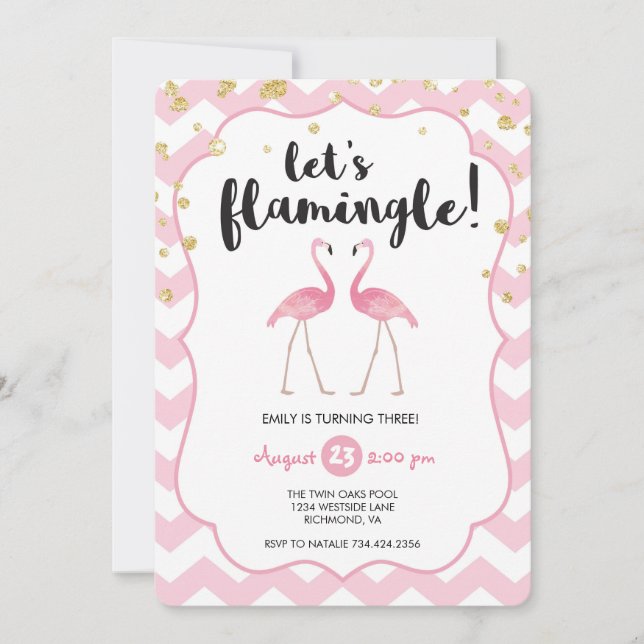 Invitation d'anniversaire Flamingle (Devant)