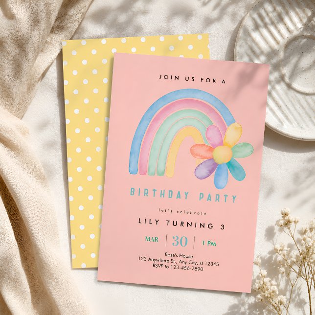 Invitation d'anniversaire Fleur Arc-en-ciel Pastel (Créateur téléchargé)