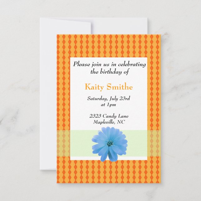 Invitation d'anniversaire Fleur Bleue et Diamant O (Devant)