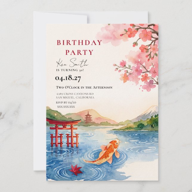 Invitation d'anniversaire Fleur de Cerisier Japona (Devant)