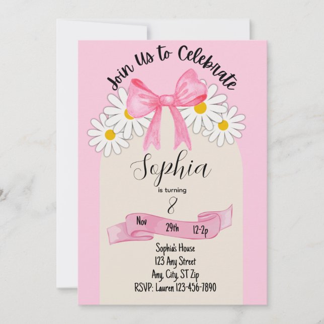 Invitation d'anniversaire Fleur de marguerite et n (Devant)