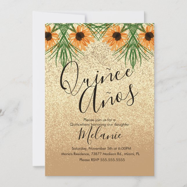 Invitation d'anniversaire Fleur de soleil avec Qui (Devant)