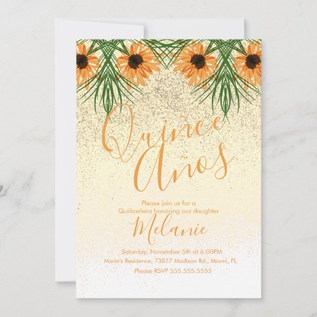 Invitation d'anniversaire Fleur de soleil avec Qui (Devant)