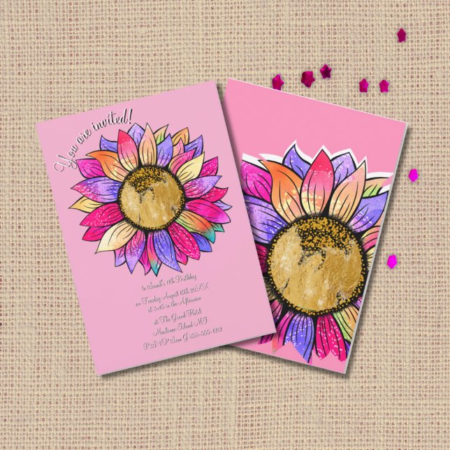 Invitation d'anniversaire Fleur de Tournesol Aquar (Créateur téléchargé)