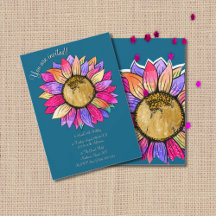 Invitation d'anniversaire Fleur de Tournesol Aquar